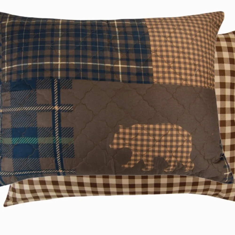 Black Bear Printed Patchwork Queen Quilt Set Rustic Country Cabin Theme